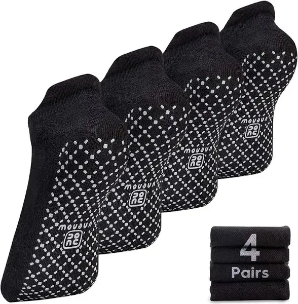  Unisex Non Slip Socks with Grips Cushion for Large 4 Pairs-4 Pairs of Black