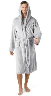 PAVILIA Mens Robe Hooded Soft Robe for Mens Fleece Bathrobe with Hood for Bath Shower Spa