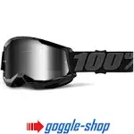 100% Strata 2 Black Silver Mirror Lens Goggles