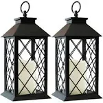 Bright Zeal 2-Pack 13.5&#034; Vintage Candle Lantern with LED Pillar Candle Black ...