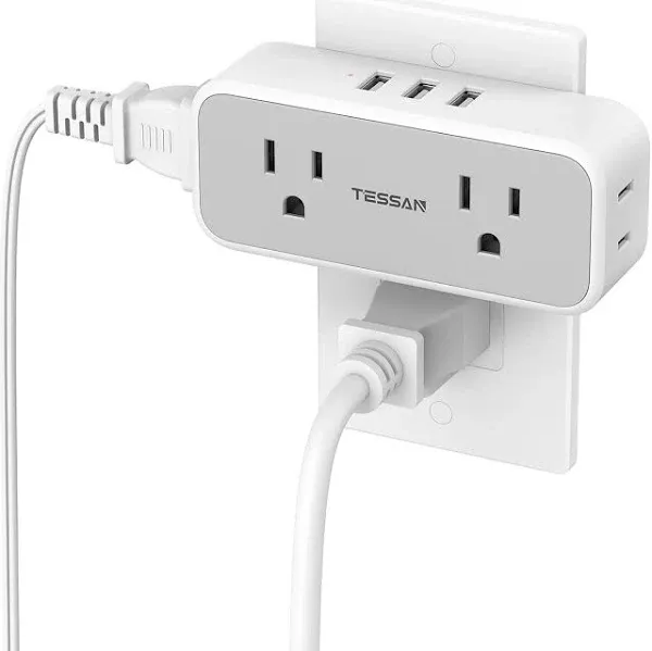 USB Multi Plug Wall Outlet Splitter, TESSAN Surge Protector 4 Outlet Extender wi