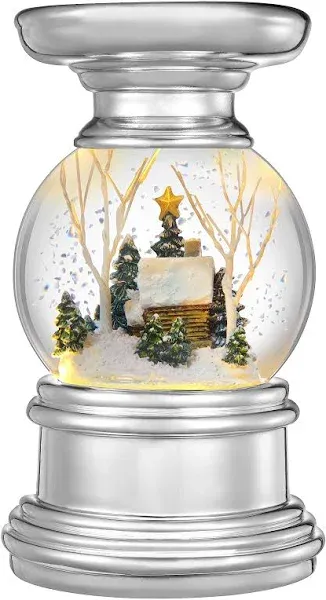 Haute Decor Snowburst Christmas Snow Globe Candle Holder Log Cabin