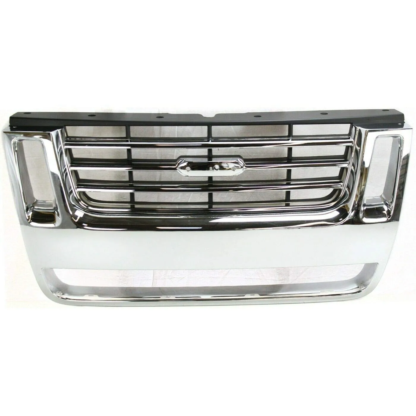 2007 Ford Explorer Grille, Chrome Shell with Black Insert, with Emblem Provision F070191 by Replacement® 