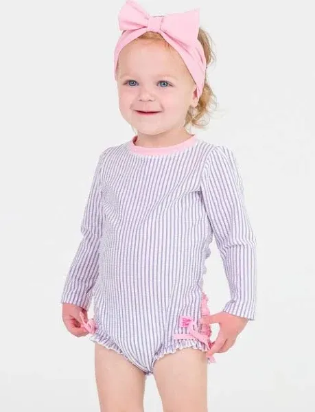 Rufflebutts Seersucker One Piece Rash Guard 12-18Mo.