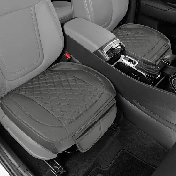 Motor Trend Car Seat Cushion, 2 Pack - Diamond Stitched Faux Leather Seat Covers for Cars Trucks SUV, Gray Padded Car Seat Covers with Storage Pockets, Premium Automotive Seat Covers for Front Seats