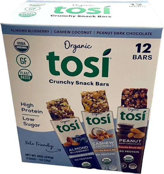 12 Bars Organic Crunchy Snack Bars, Variety Pack (Almond Blueberry, Cashew ...