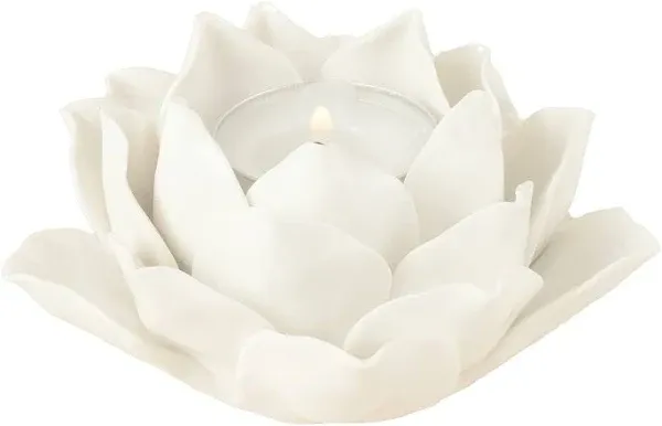 Handmade Ceramic Lotus Flower TeaLight Holder Candlesticks Holder Petals White