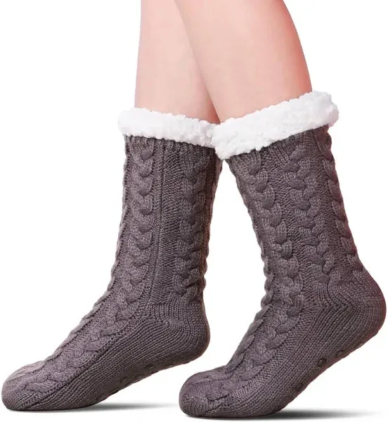 SDBING Women's Winter Super Soft Warm Cozy Fleece Lined Fuzzy Slipper Socks with Grippers