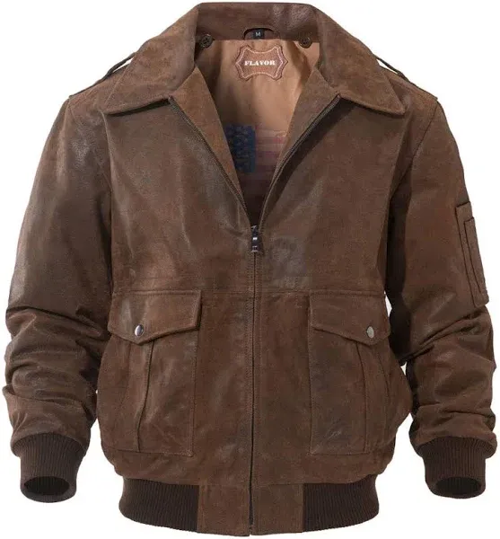 Flavor Men's Leather Air Force Aviator Flight Bomber Jacket