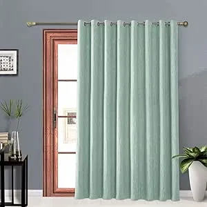 Melodieux Elegant Cotton Wide Blackout Curtains for Sliding Glass Door Living Room Thermal Insulated Grommet Drapes, 100 by 84 Inch, Aqua (1 Panel)