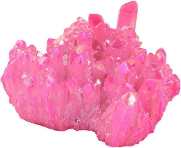 Rockcloud Healing Crystal Natural Titanium Coated Fuchsia Rock Quartz Cluster Geode Druzy Home Decoration Gemstone Specimen