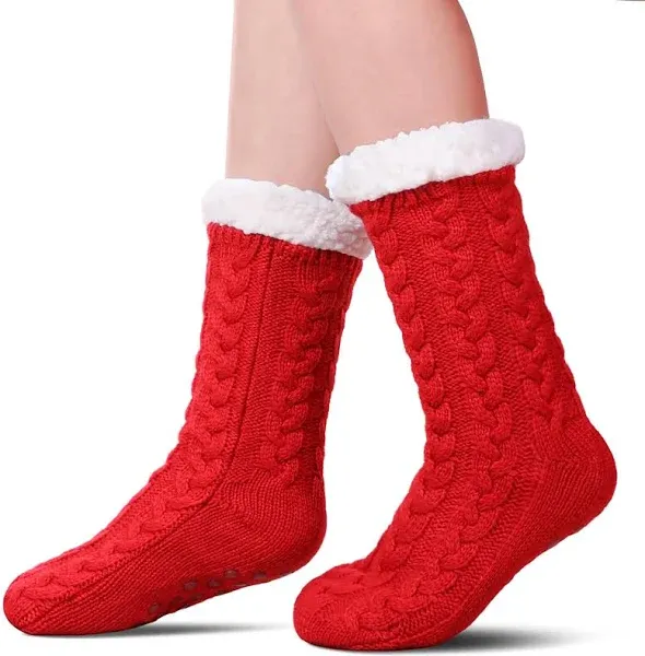 SDBING Women's Winter Super Soft Warm Cozy Fleece Lined Fuzzy Slipper Socks with Grippers