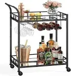 Bar Cart Serving Cart for Home Beverage Cart with Wine Rack and Glass Holder ...