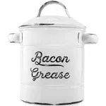 AuldHome Design AuldHome Grease Container White Enamelware Bacon Grease Can with Strainer