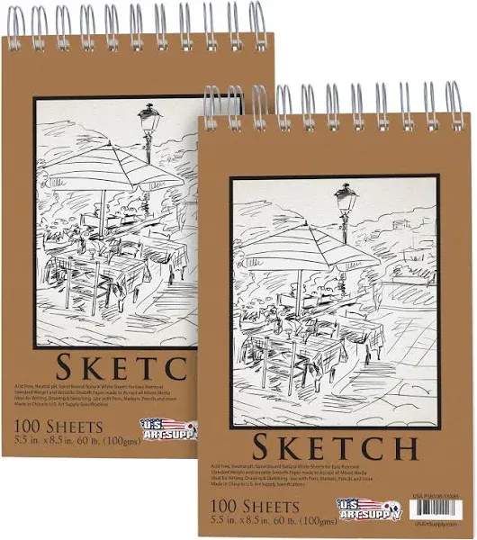 Professional 2 Pack of 5.5&#034; x 8.5&#034; Versatile Sketch Book Pads - 100 Sheets Each