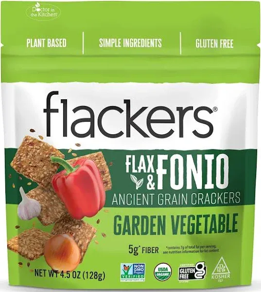 Flackers Organic Garden Vegetable Flax & Fonio Ancient Grain Crackers