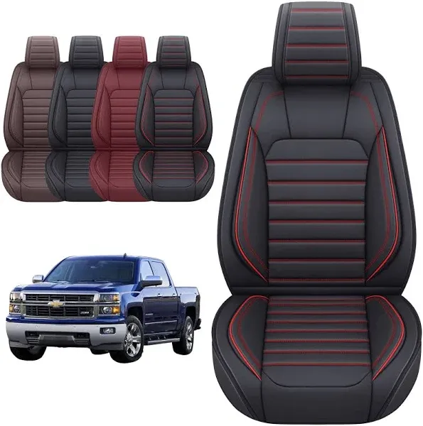 Aierxuan Chevy Silverado GMC Sierra 2 Front Seat Covers Pickup Custom Fit 2007-2024 1500 2500HD 3500HD Crew Double Extended Cab Waterproof Leather