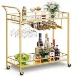 Bar Cart Gold, Home Bar Serving Cart, Wine Cart with 2 Mirrored Shelves