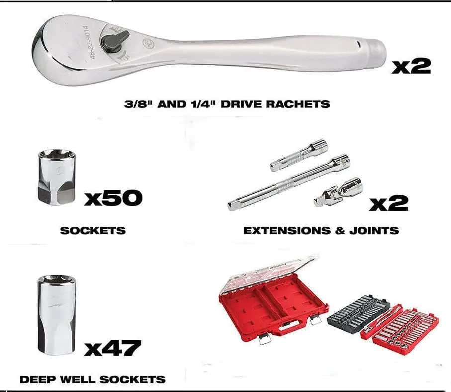 48-22-9486 Ratchet Socket Set Is Compatible with Milwaukee 48-22-9486 1/4"-3/8” Ratchet Socket Set - 106pc (with case)