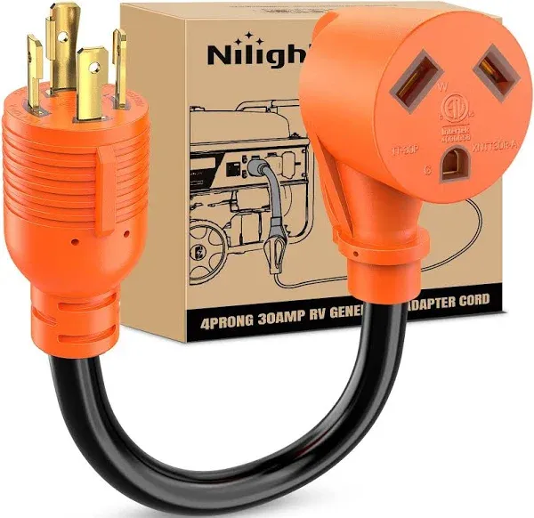 Nilight RV Generator Adapter Cord 30 Amp to 30 Amp 4 Prong Pure Copper Heavy Duty Twist Lock Male Plug 10 Gauge Wire L14-30p to Tt-30r 30m/30f for RV