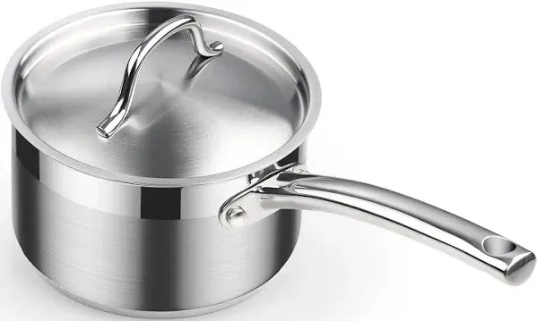 Cooks Standard Saucepan with Lid 18/10 Stainless Steel, 3-Quart Professional Sauce pot Mini Milk Pan, Oven Safe 500℉, Compatible with All Stovetops, Silver