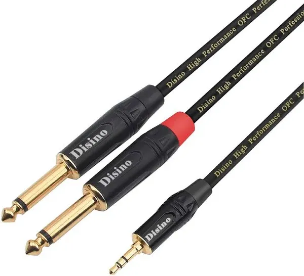 DISINO 1/8 Inch TRS Stereo to Dual 1/4 inch TS Mono Y-Splitter Cable 3.5mm Aux Mini Jack Stereo Breakout Cable Path Cords - 10 feet