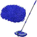 47.5" Car Wash Brush Mop Cleaning Tool with Long Handle Kit for Washing Detailing Cars Truck, SUV, RV, Trailer, Boat 2 in 1 Chenille Microfiber Sponge Duster Not Hurt Paint Scratch Free