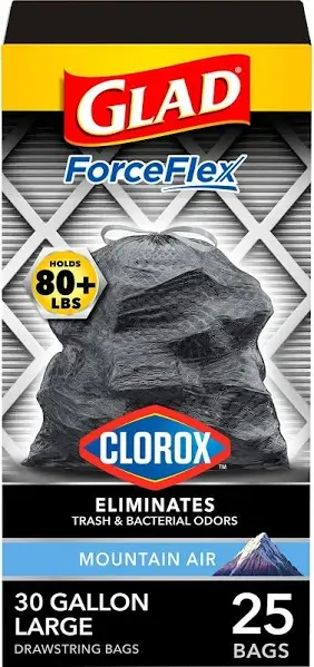 Glad Large Drawstring Trash Bags, ForceFlex 30 Gallon Black Trash Bags, 50 Count (Package May Vary) (3-Pack)