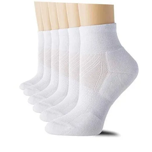  6 Pairs Women&#039;s Running Ankle Socks Athletic Sport Socks Cushioned Medium White