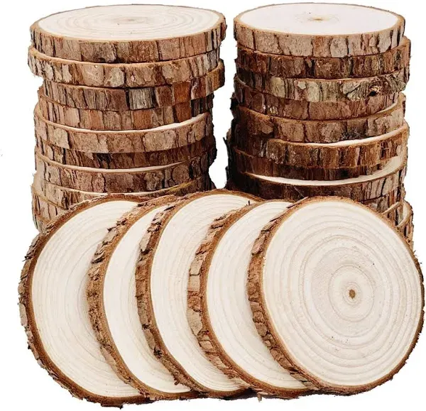 Unfinished Natural Wood Slices 30 Pcs 3.5-4 inch Craft Wood Kit Circles Crafts Christmas Ornaments DIY Crafts