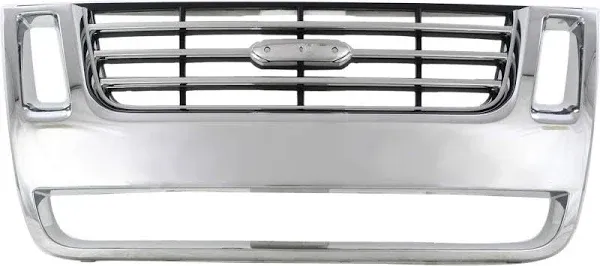 2008 Ford Explorer Grille, Chrome Shell with Black Insert, with Emblem Provision F070191 by Replacement® 