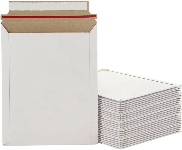 100 6x8 Rigid StayFlat White Photo Mailers Self Sealing 6&#034;x8&#034; Self Seal White