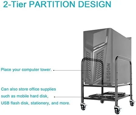 360Tronics Computer Tower Floor Stand 2-Tier Adjustable Desktop ATX-Case CPU Holder