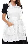 LilMents Women's Ruffles Outline Retro Pockets Apron Kitchen Cooking Cleaning Maid Costume (White)