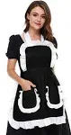 LilMents Women's Ruffles Outline Retro Pockets Apron Kitchen Cooking Cleaning Maid Costume (Black)