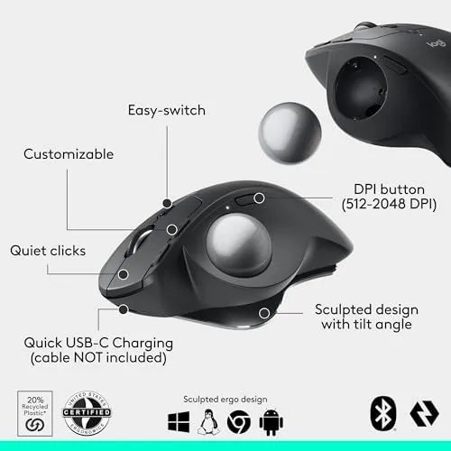 Logitech MX ERGO Plus Wireless Trackball Mouse 910-005178