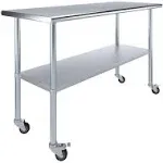 AmGood 24" X 60" Stainless Steel Work Table with Wheels | Metal Kitchen Food Prep Table | NSF