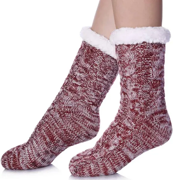 SDBING Women's Winter Super Soft Warm Cozy Fleece Lined Fuzzy Slipper Socks with Grippers