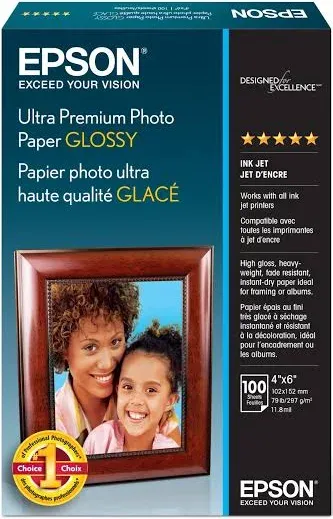 Epson Ultra Premium Photo Paper Glossy - S042174, 4" x 6" (100 sheets),White