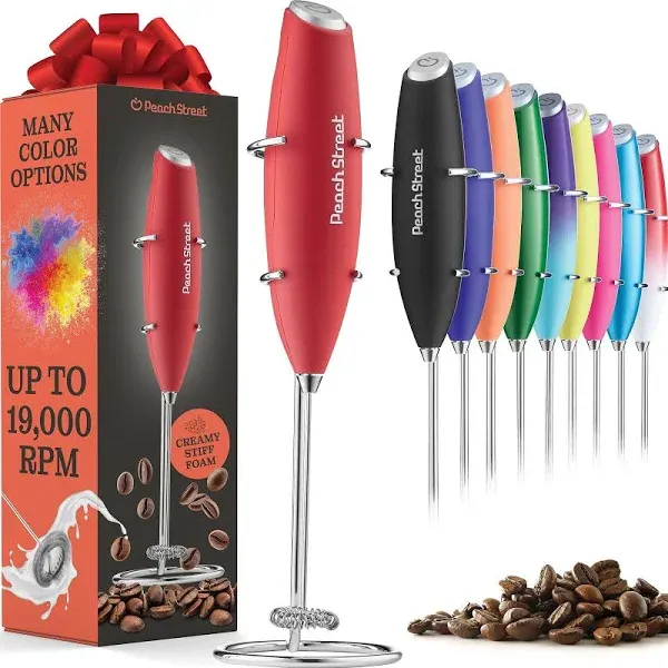 Powerful Handheld Milk Frother, Mini Milk Foamer, Battery Operated Stainless Steel Drink Mixer with Frother Stand