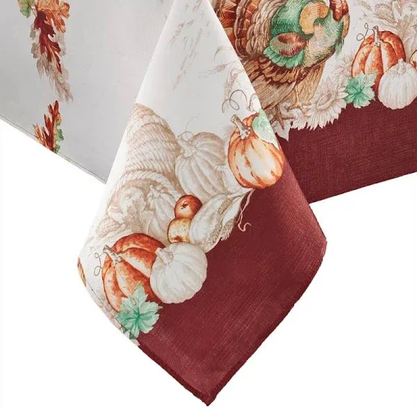 Pumpkin Turkey Tablecloth for Rectangle Tables - 60 x 120 Inch Spill-Proof Fa...