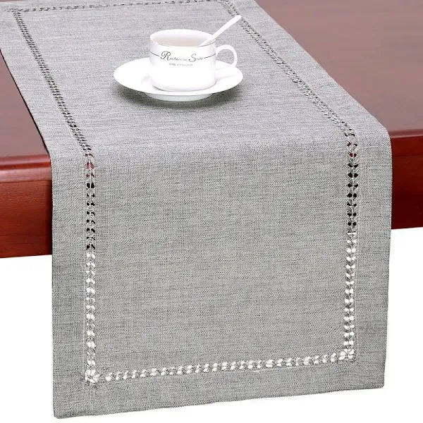 Grelucgo Handmade Hemstitch Gray Dining Table Runner or Dresser Scarf Rectangular 14 by 36 inch