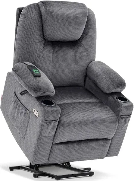 MCombo Large Power Lift Recliner Chair Sofa with Massage and Heat for Big and Tall Elderly People, 3 Positions, Cup Holders, and USB Ports, Extended Footrest, Fabric 7516(Large,Trout)