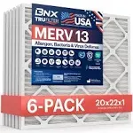 BNX TruFilter 20x22x1 Air Filter MERV 13 (6-pack) - Made in USA - Electrostatic Pleated Air Conditioner HVAC AC Furnace Filters for Allergies, Pollen,