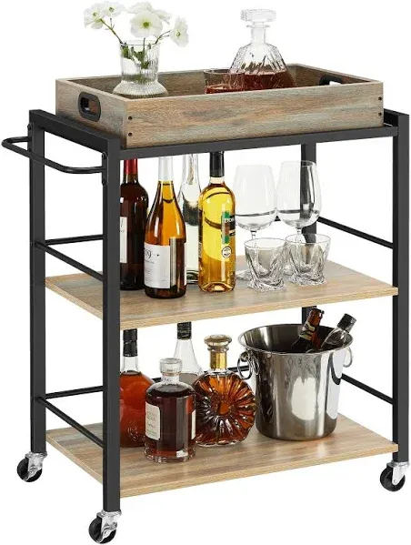  Industrial Bar Cart for Home, Serving Cart with Wheels Turquoise Brown + Black