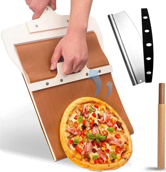 Leozzo Sliding Pizza Peel Pizza Slider Paddle with Pizza Cutter Rocker