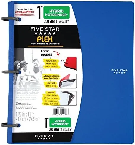 Five Star ~ Flex ~ 1&#034; Hybrid NoteBinder ~ 200 Sheet Capacity (Choose Color)