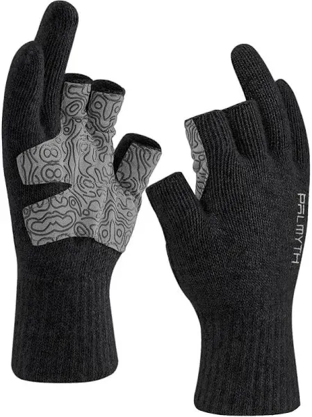  Wool Fishing Gloves 3-Cut Fingers Warm for Men and Women Large-X-Large Black