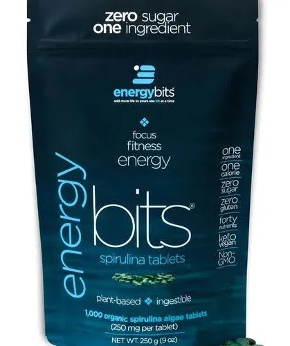 ENERGYBITS - Organic Spirulina Tablets - Plant-Based Algae Superfood - for Focus, Fitness, Energy - Plant Protein - Gluten Free - Collagen, Vitamin B12, Omega 3 - Keto & Vegan - 360 Algae Tablets