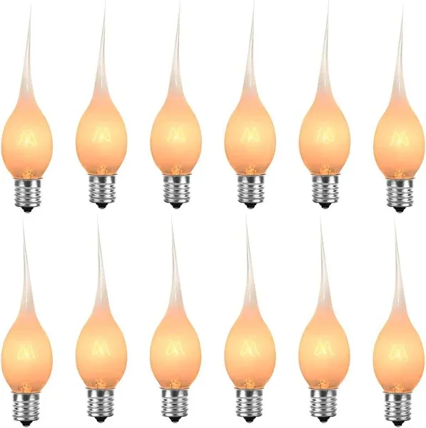 Silicone Dipped Candle Light Bulbs Country Style Candle Replacement Bulbs 5 Watts Clear Silicone Light Bulbs for Window Candles Chandeliers, C7/E12 Candelabra Base (12 Pack)